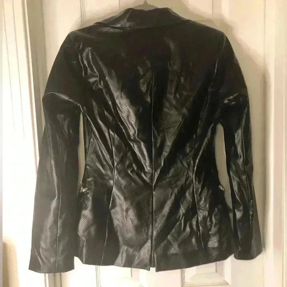 Chic Black Leather Jacket.
Snake Embossed Faux Leather Embellished Blazer - Picture 13 of 17